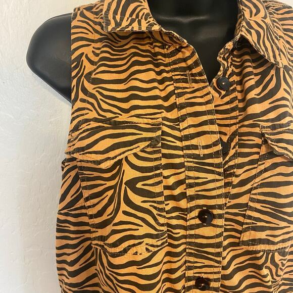 Maeve Tigresa Shirt Dress Womens Size 10 Cotton Button Front Animal Print Career - Picture 4 of 5